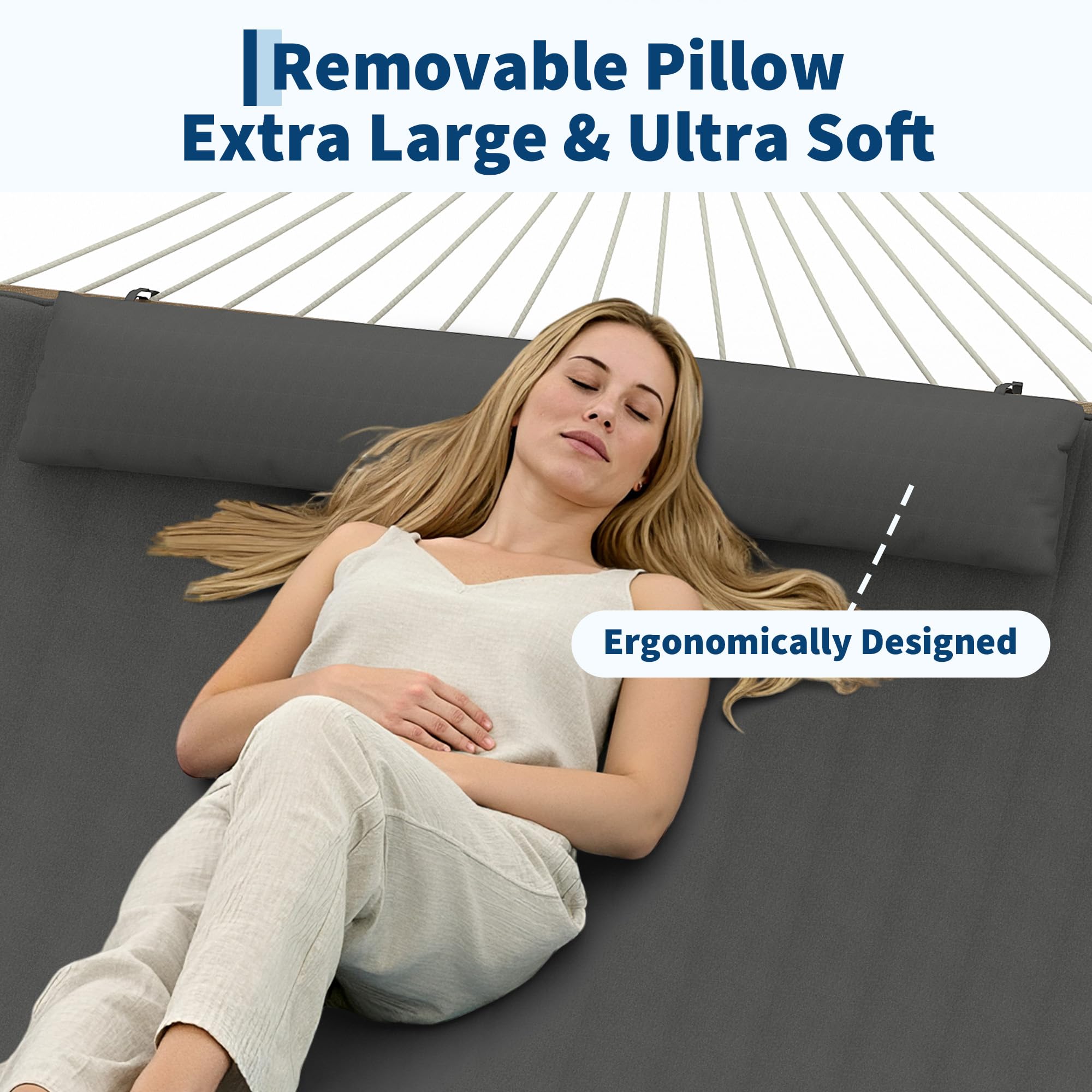 Cotton Rope Double Hammock with Pillow and Quilted Pad 450 lb 2 Person for Patio - Produktbild 2