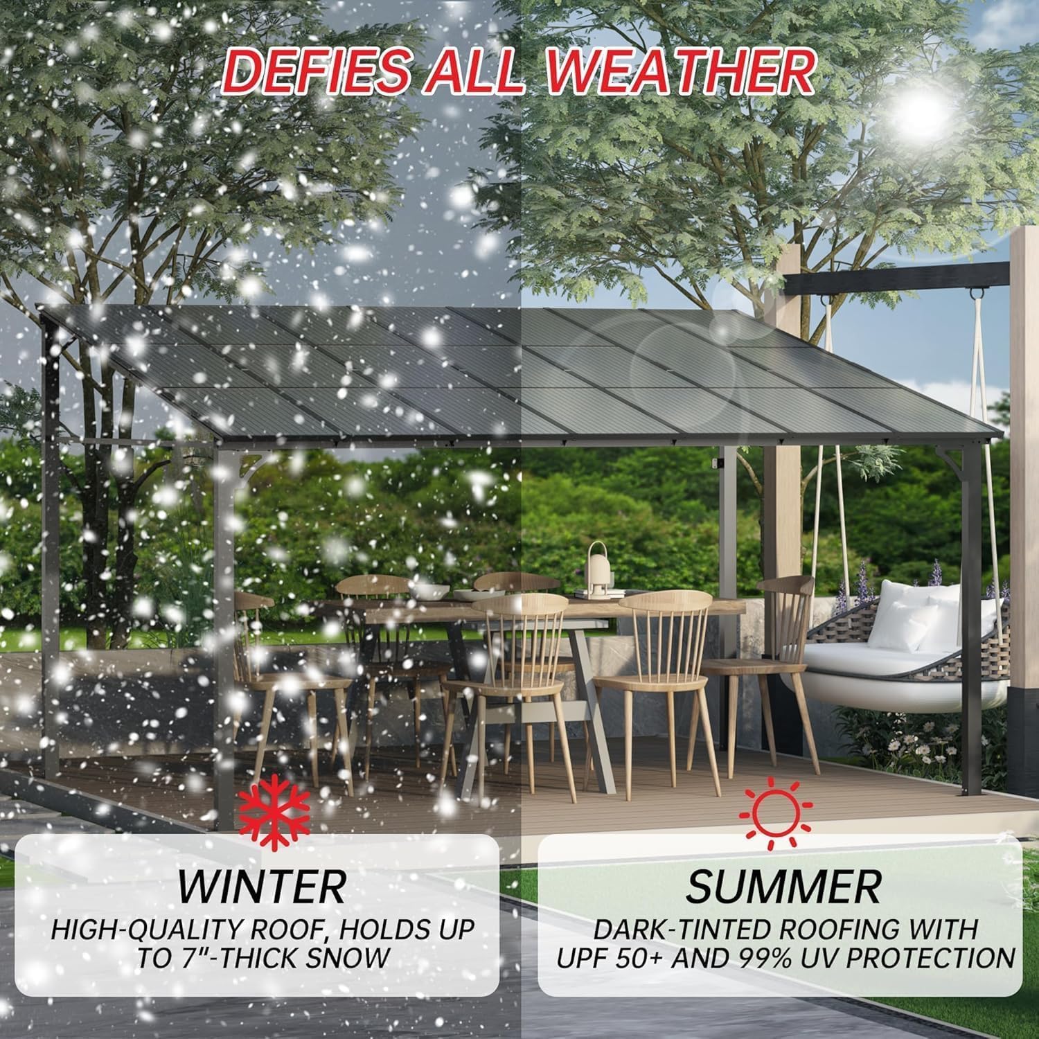 Sloped gazebo roof with integrated gutter drainage
