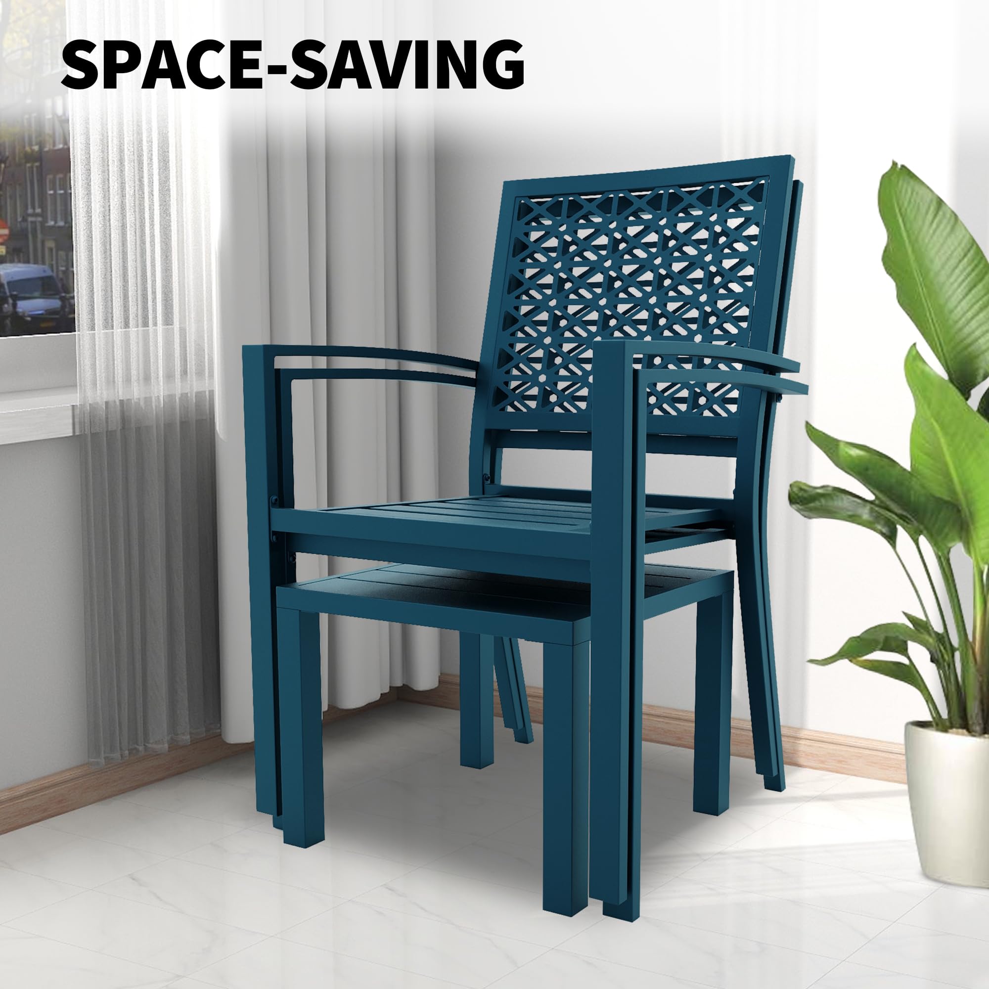 3 Piece Iron Bistro Set Stackable Outdoor Patio Furniture for Porch and Balcony