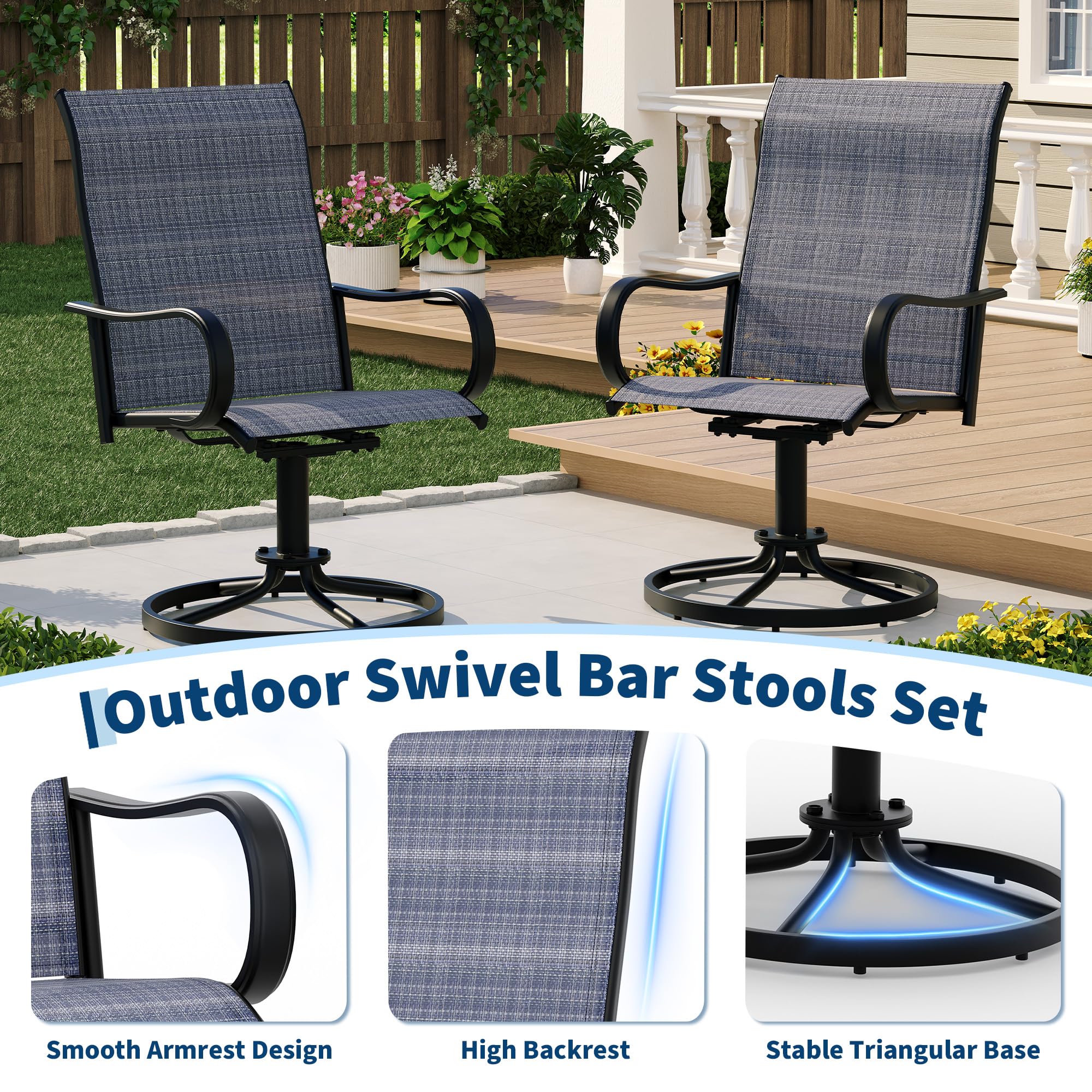 Garvee set of two blue patio swivel dining chairs