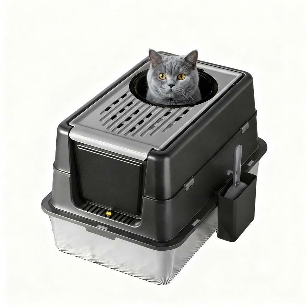 Arenero para gatos de acero inoxidable cubierto Garvee en color negro