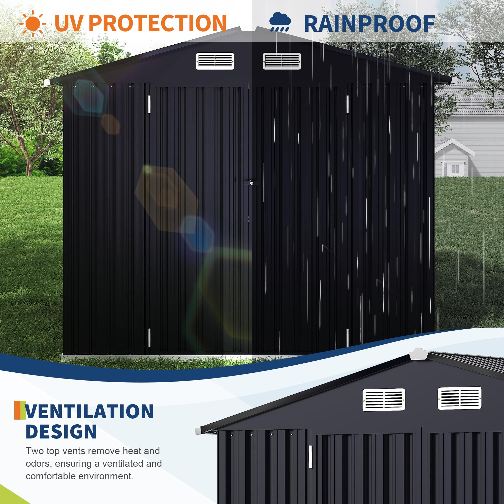 Galvanized steel panels and reinforced metal shed frame