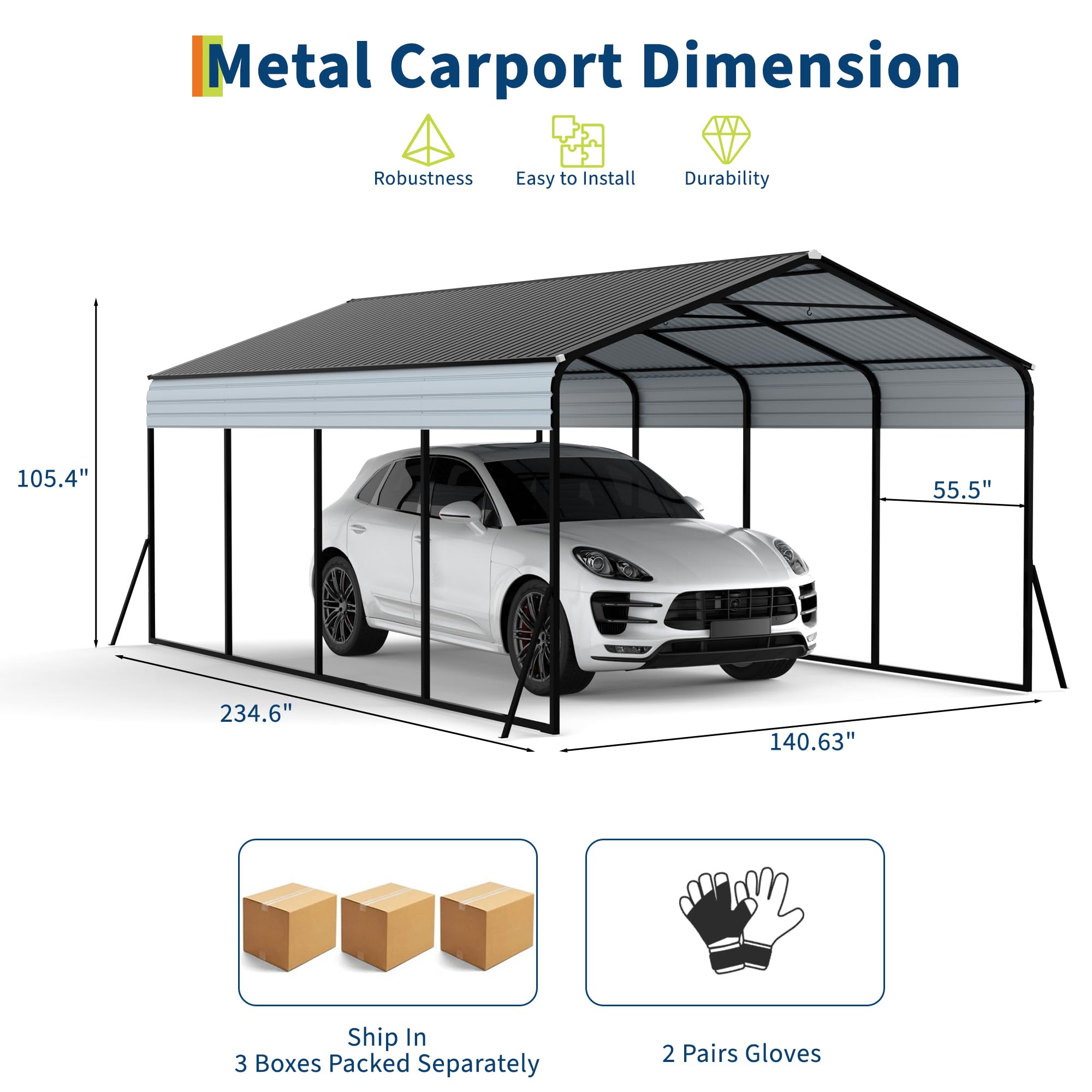 Galvanized steel carport with powder-coated frame