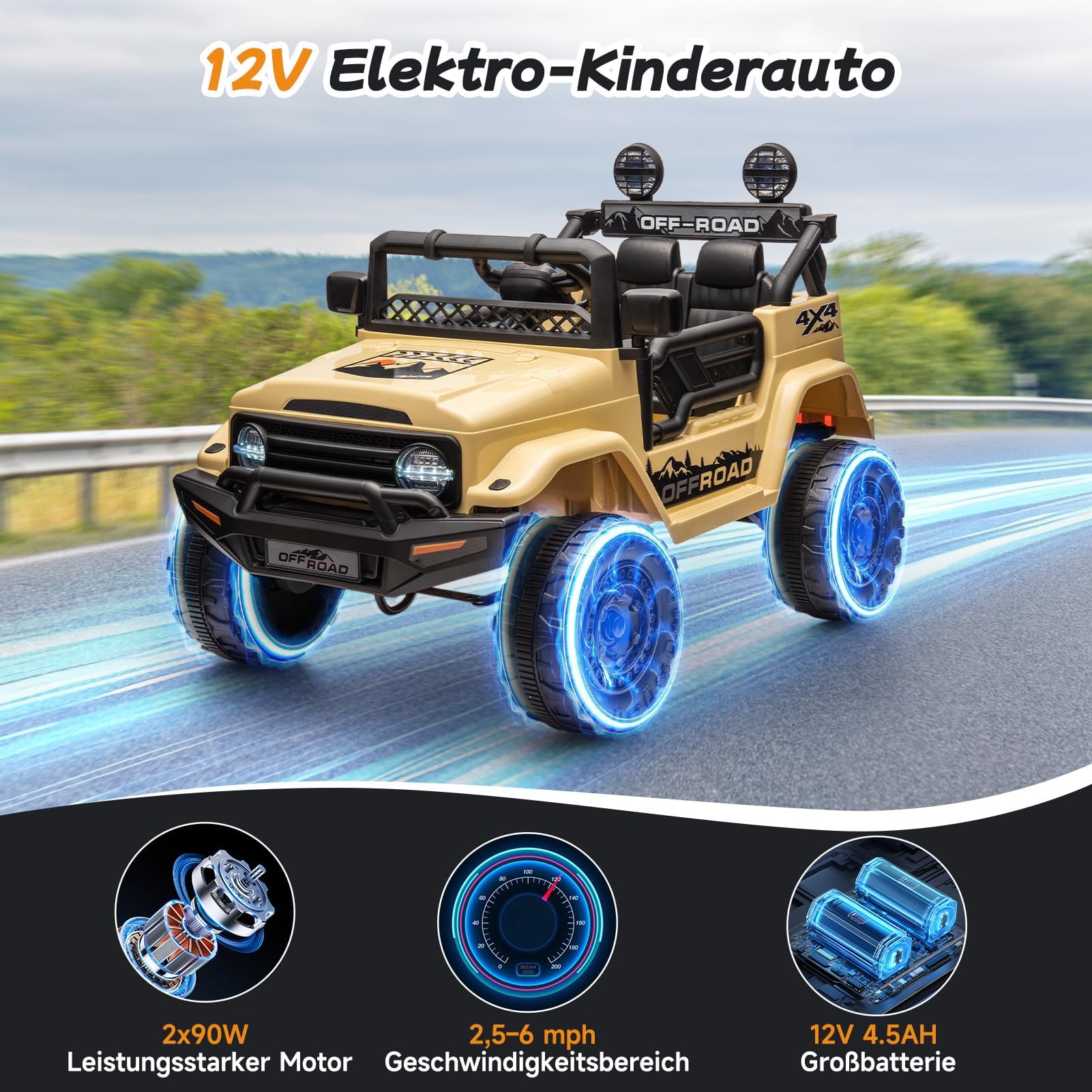Buggy elettrico 12V bambini con pneumatici tassellati