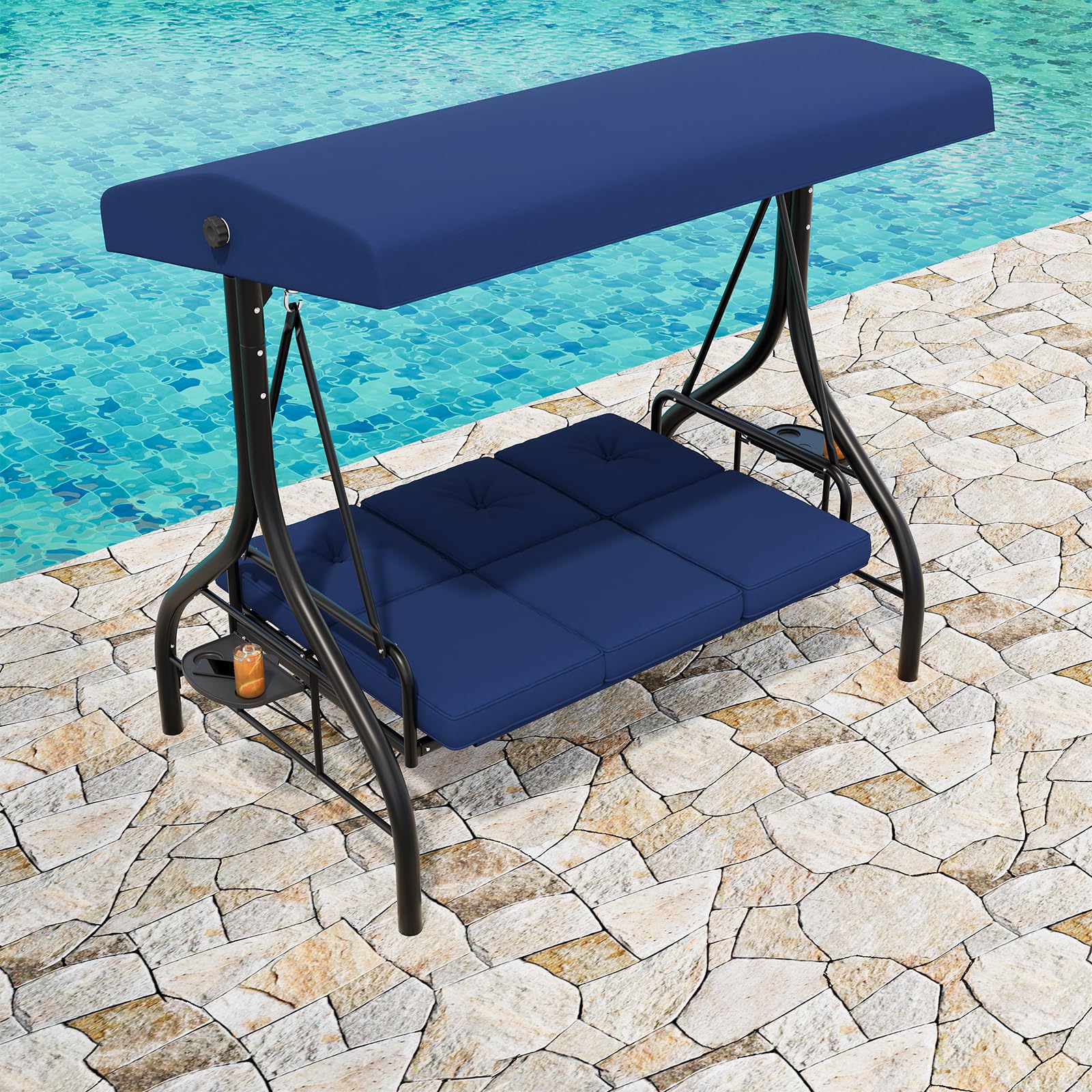 Patio swing bed with spring locks and safety buckles