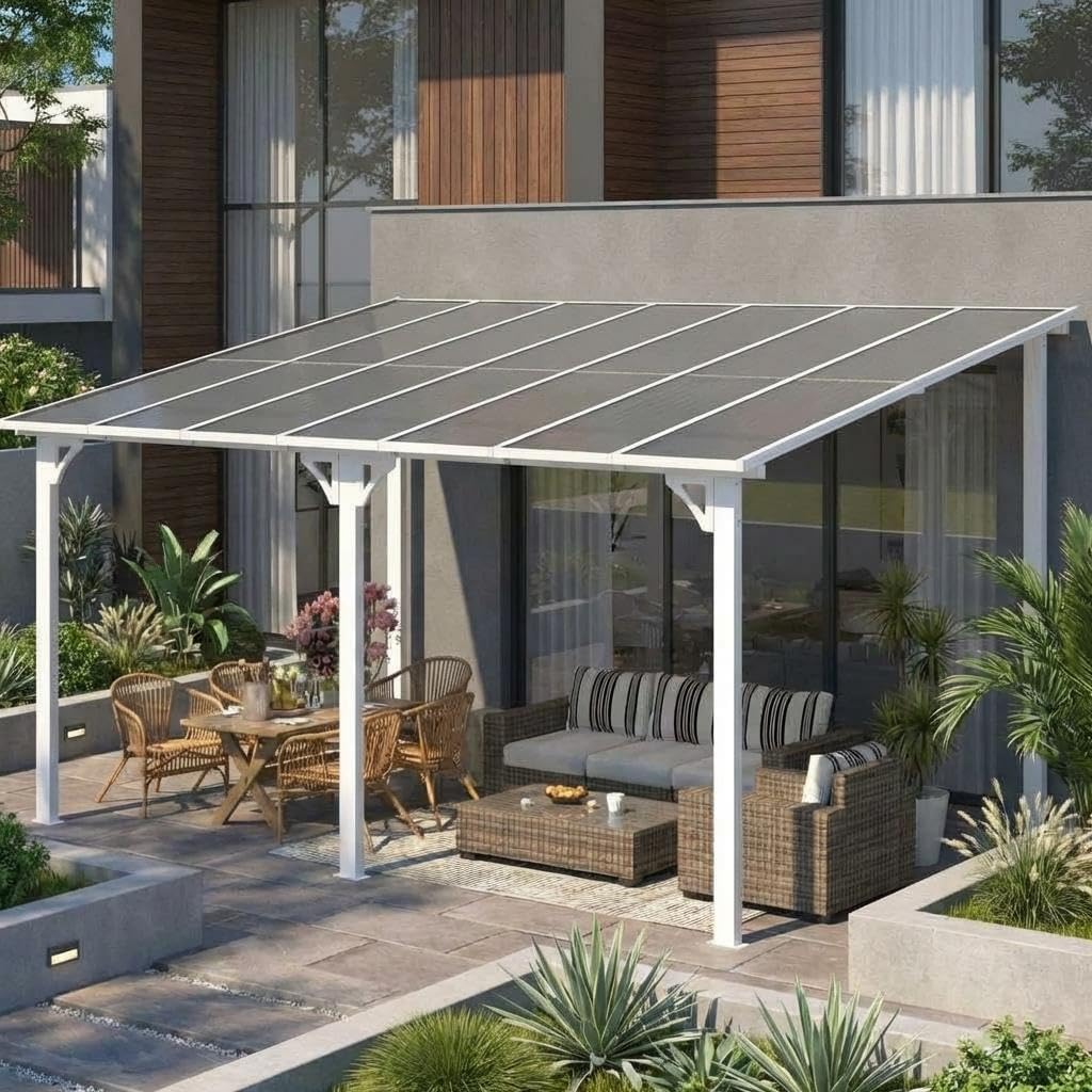 Garvee 10 x 20 ft wall-mounted lean-to hardtop gazebo