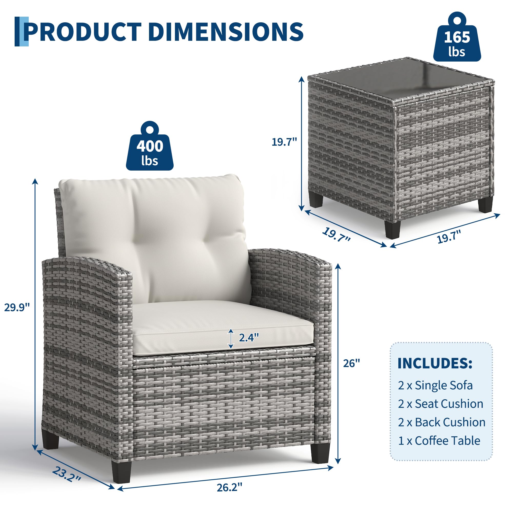 3 PCS Patio Furniture Set Outdoor Sectional Sofa Rattan Wicker Sofa W/ Table NEW alternate view 2