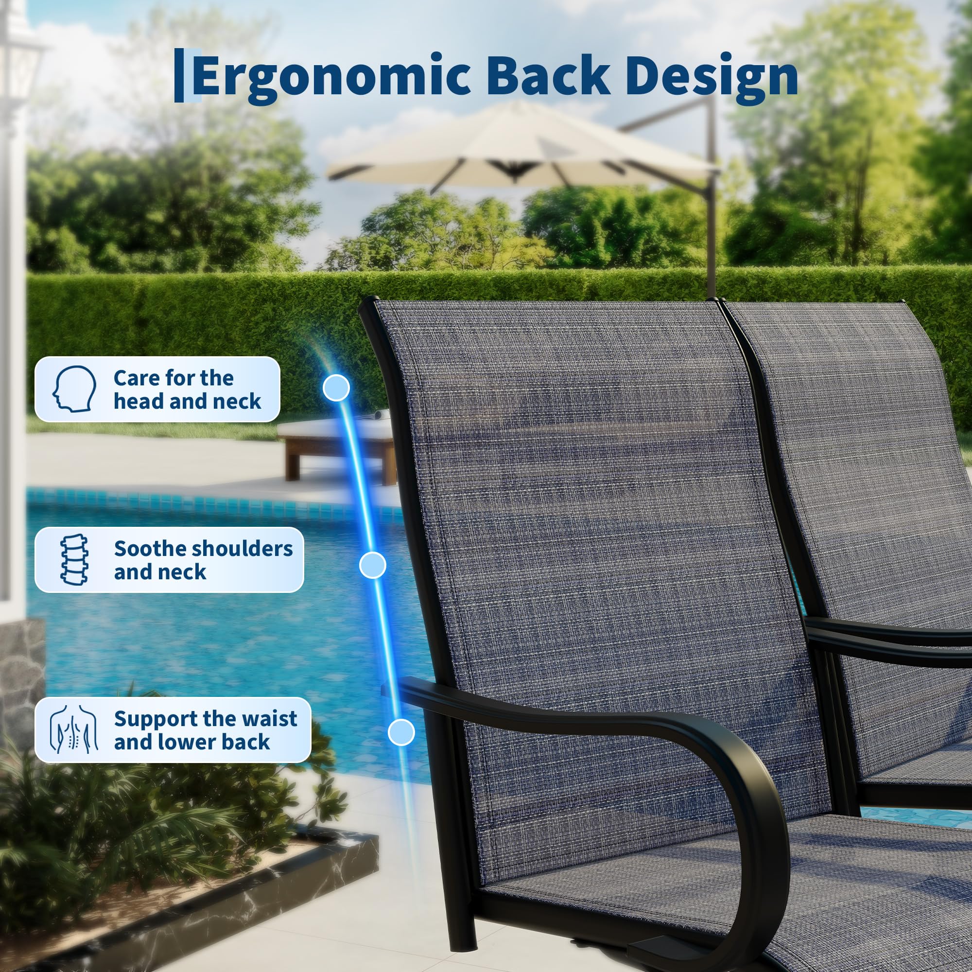 Breathable blue Textilene mesh patio chair