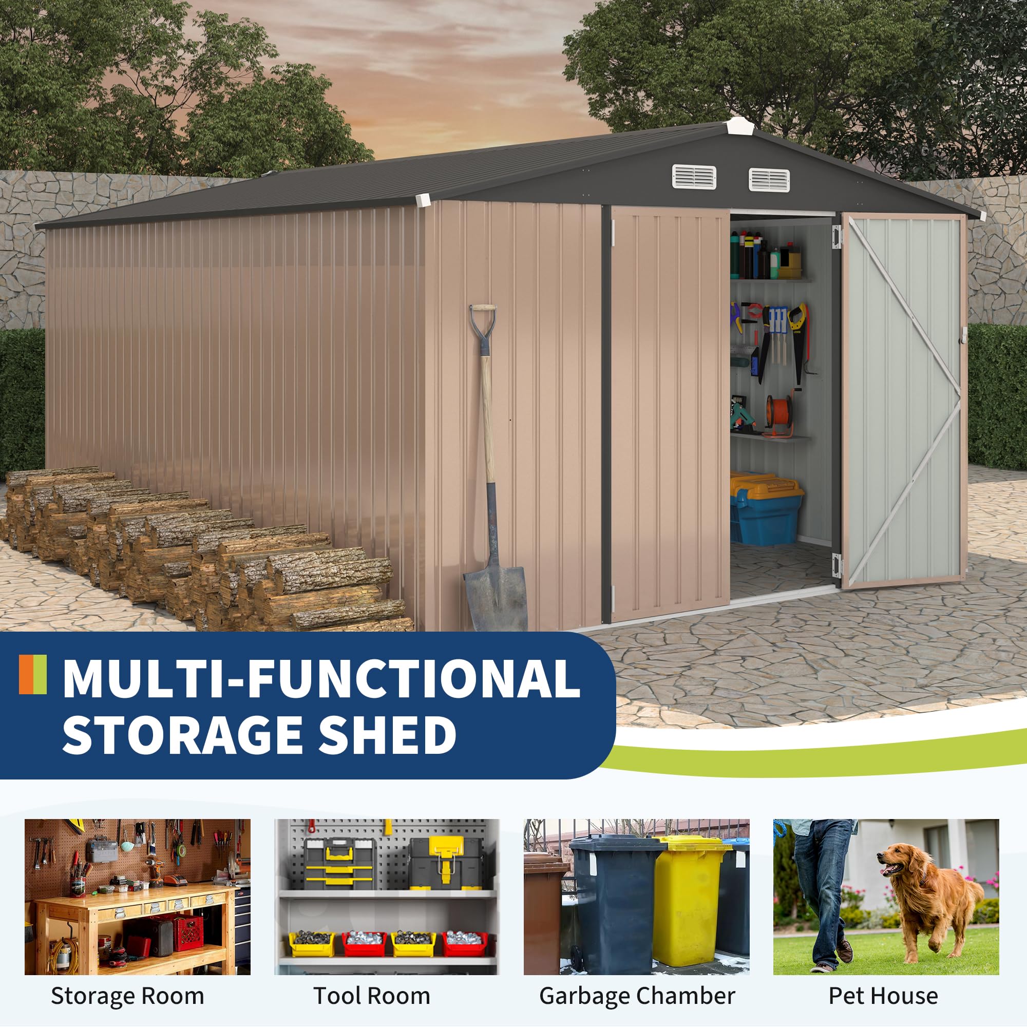 Ventilation openings improve airflow inside outdoor shed
