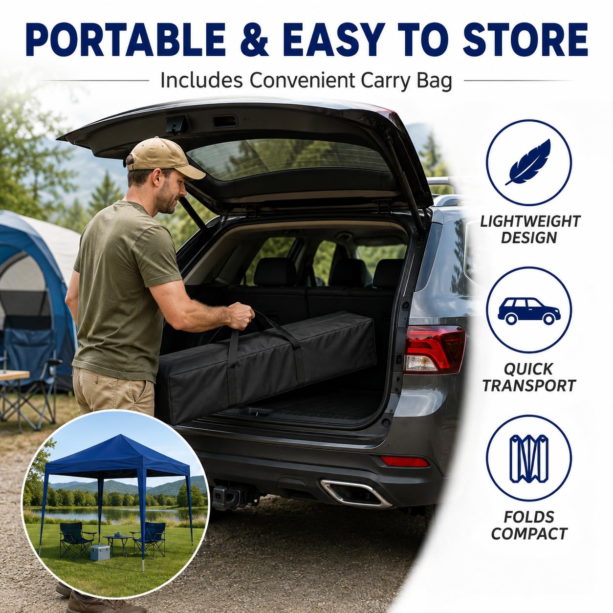 Portable folding canopy with carry bag