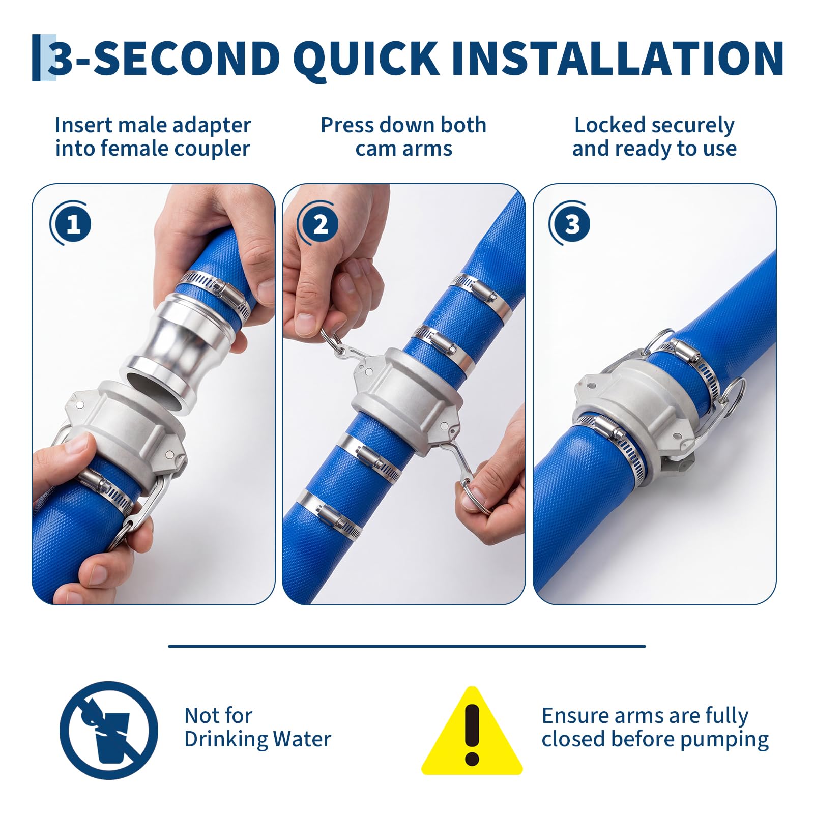 Pool Backwash Hose Kink Resistant PVC Aluminum Camlock 87 PSI Quick Connect - Produktbild 2