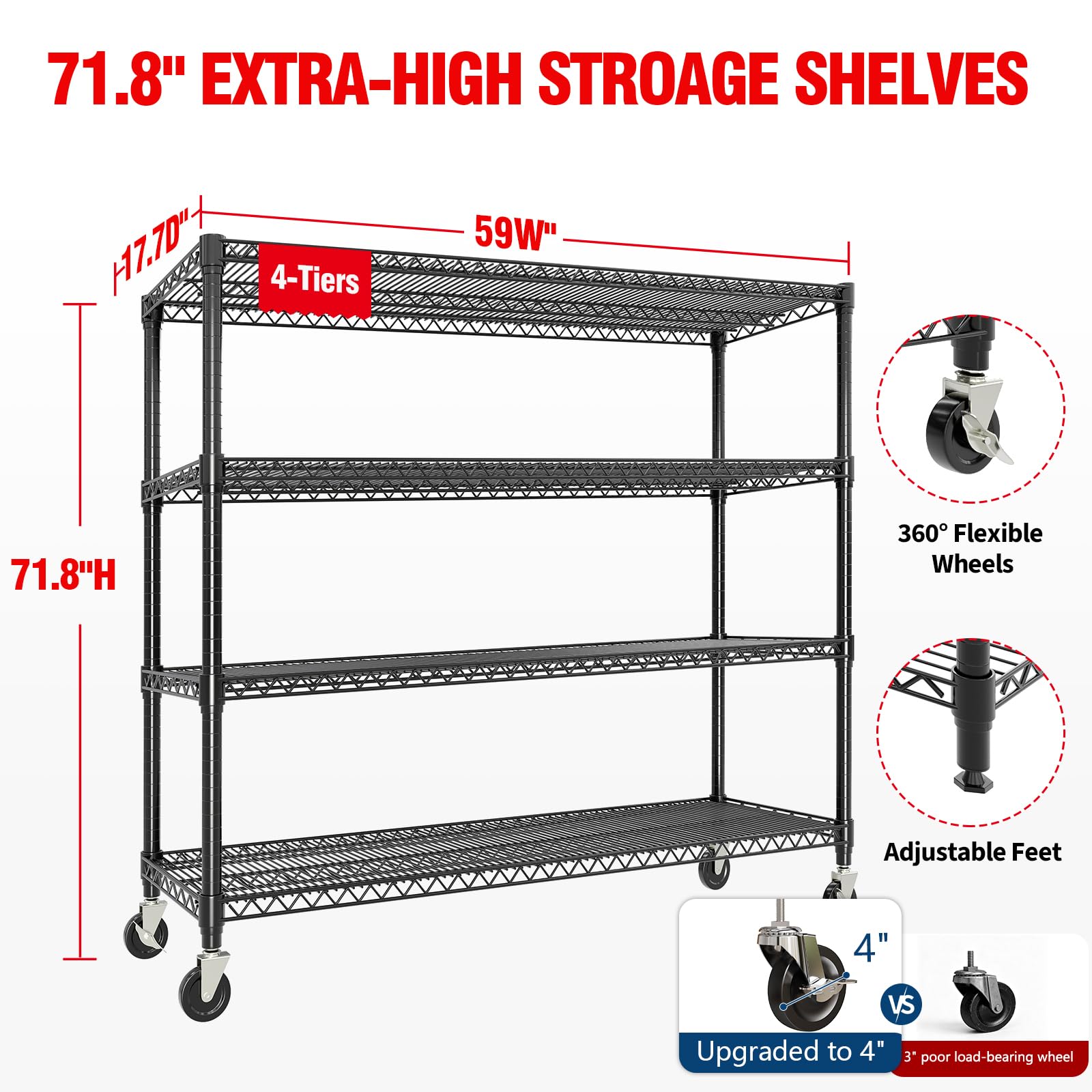 Heavy Duty Garage Home Storage Shelving Units, Rolling Industrial Storage Rack - Produktbild 2