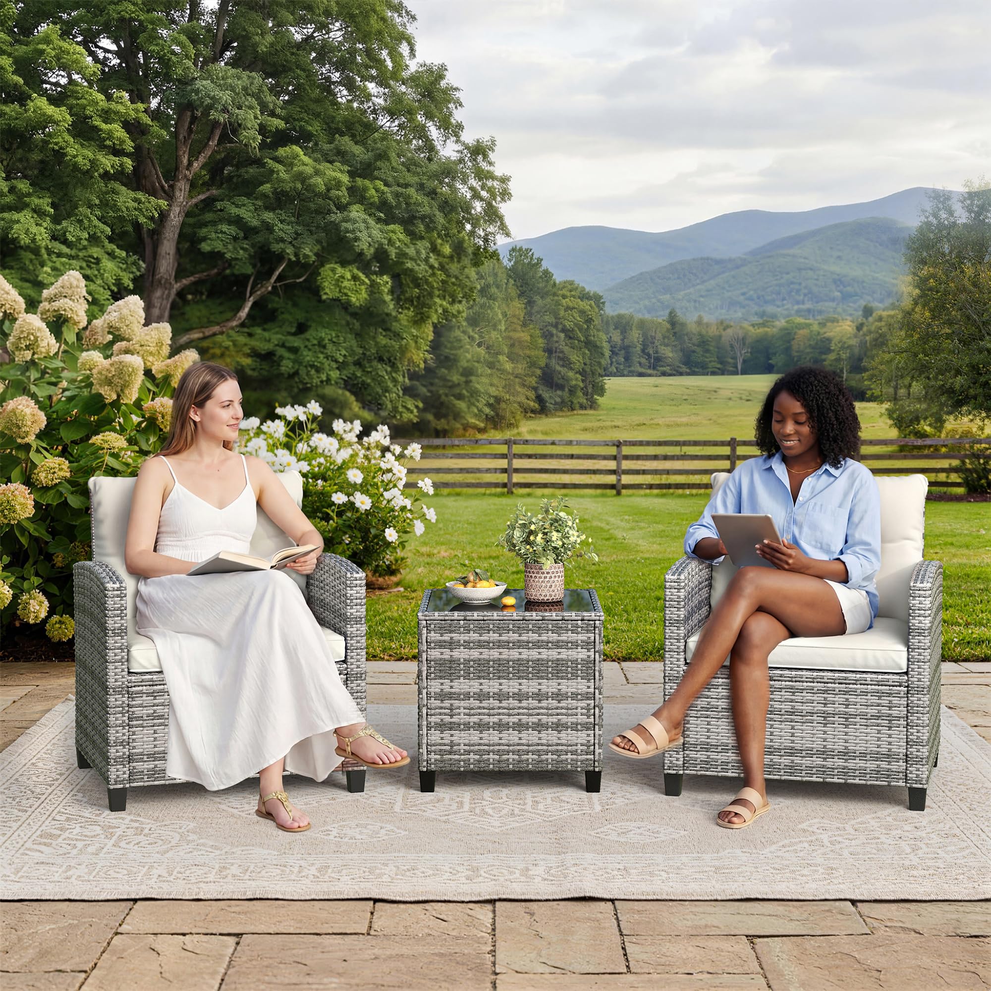 3 PCS Patio Furniture Set Outdoor Sectional Sofa Rattan Wicker Sofa W/ Table NEW alternate view 5