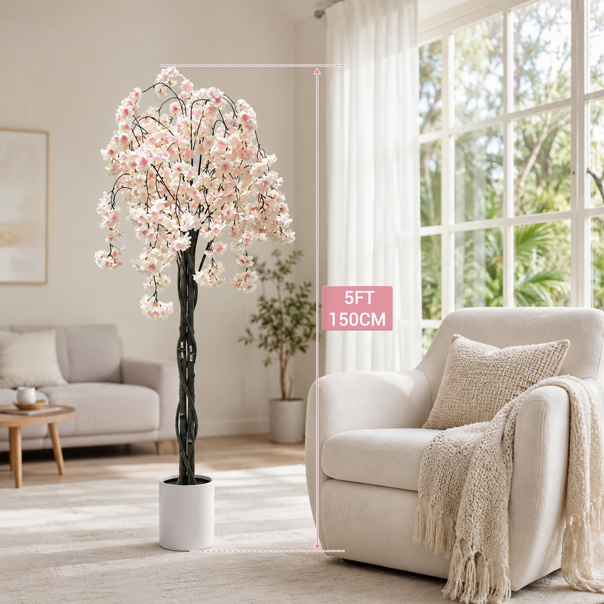GARVEE Albero di Ciliegio Artificiale Rosa 150 cm - dettaglio decorativo