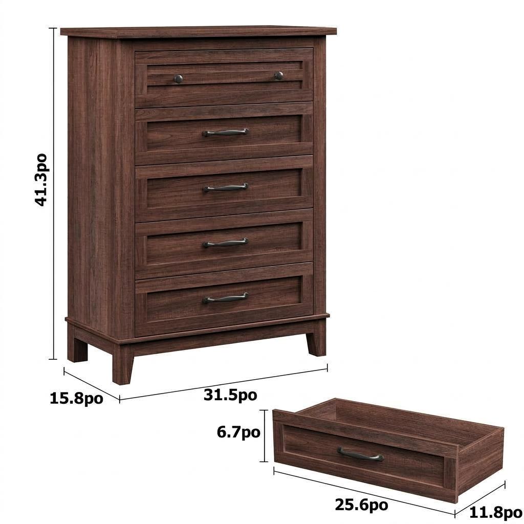 5 Drawer Dresser Storage Chest Cabinet Closet Unit for Bedroom Anti-tipping kit
