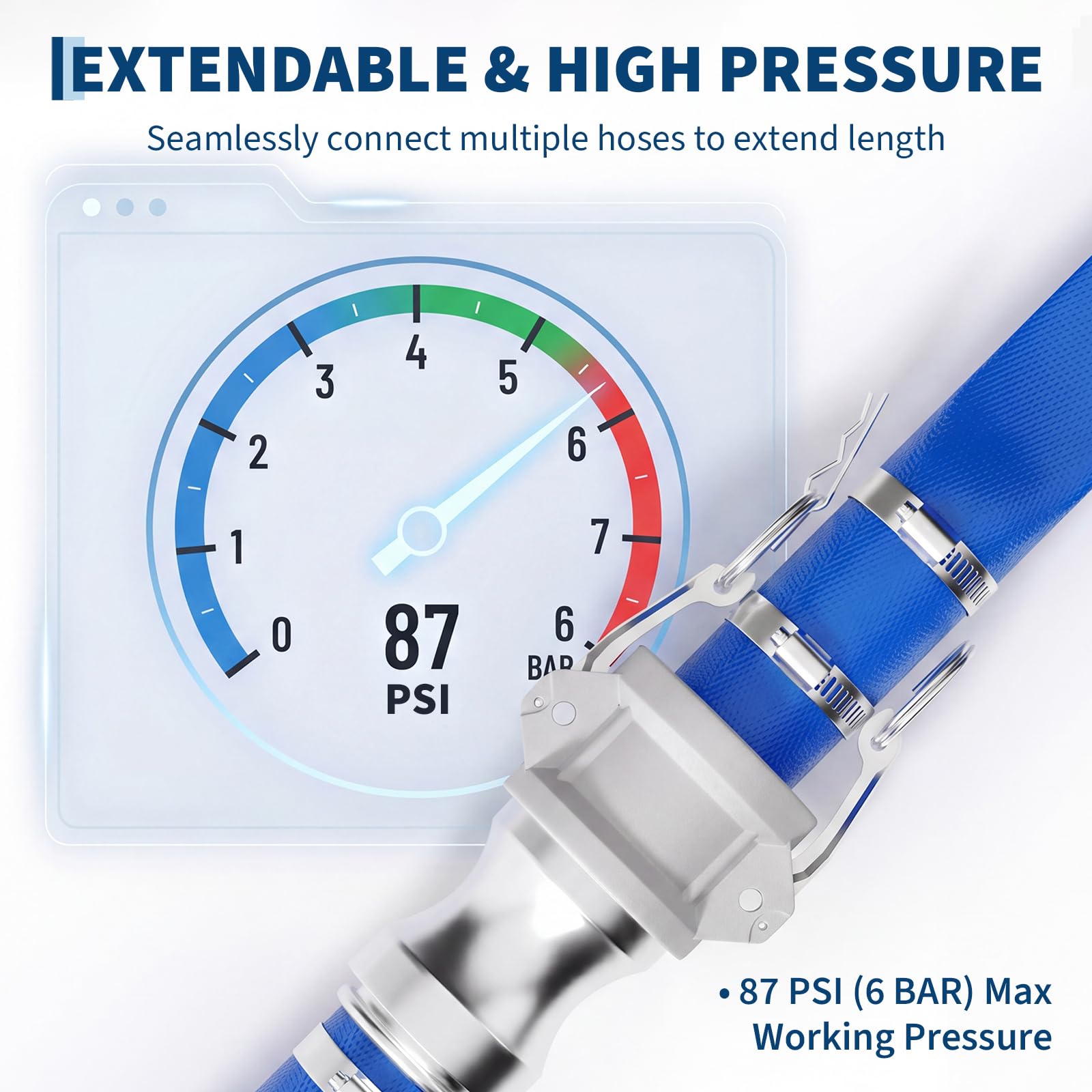 Pool Backwash Hose Kink Resistant PVC Aluminum Camlock 87 PSI Quick Connect - Produktbild 5
