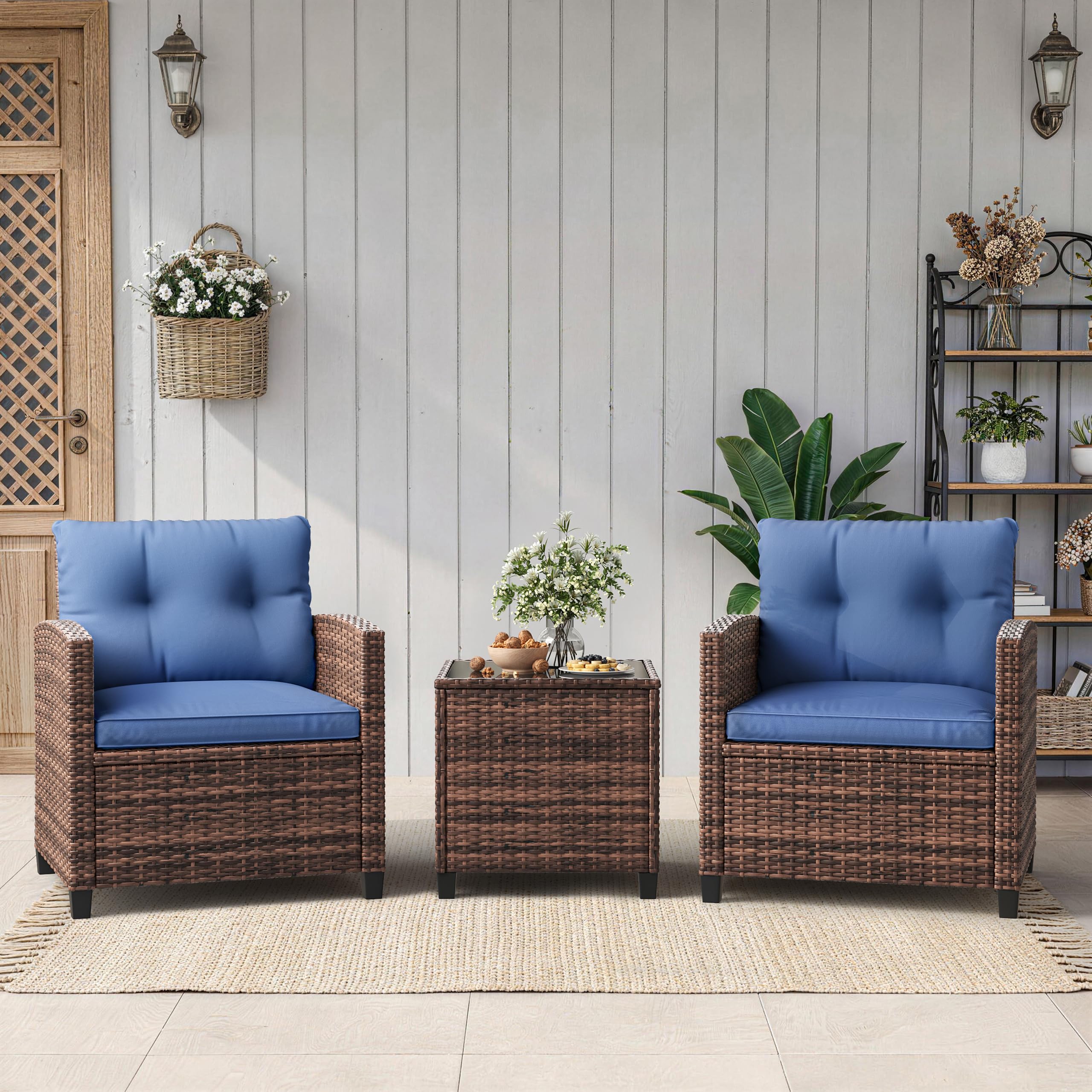 3 PCS Patio Furniture Set Outdoor Sectional Sofa Rattan Wicker Sofa W/ Table NEW