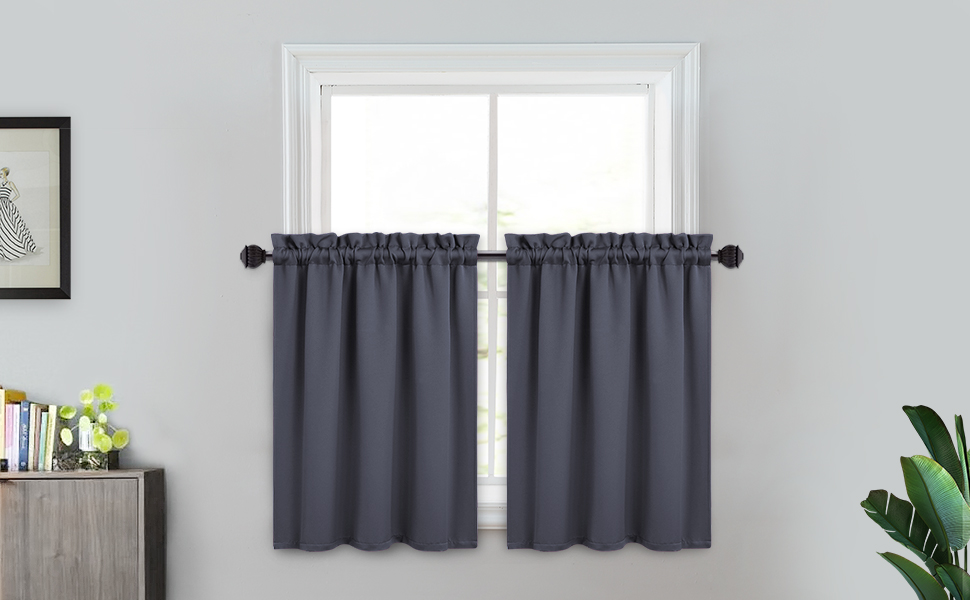Garvee Cortinas cortas 91.44cm de largo opacas bloqueo de luz para baño, cocina y ventanas pequeñas, color gris oscuro