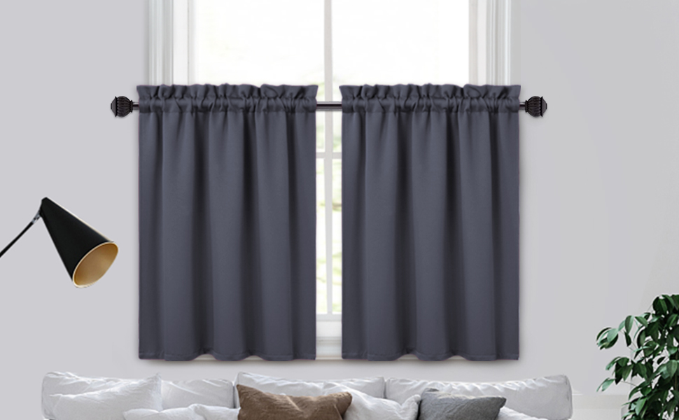Garvee Cortinas cortas 91.44cm de largo opacas bloqueo de luz para baño, cocina y ventanas pequeñas, color gris oscuro