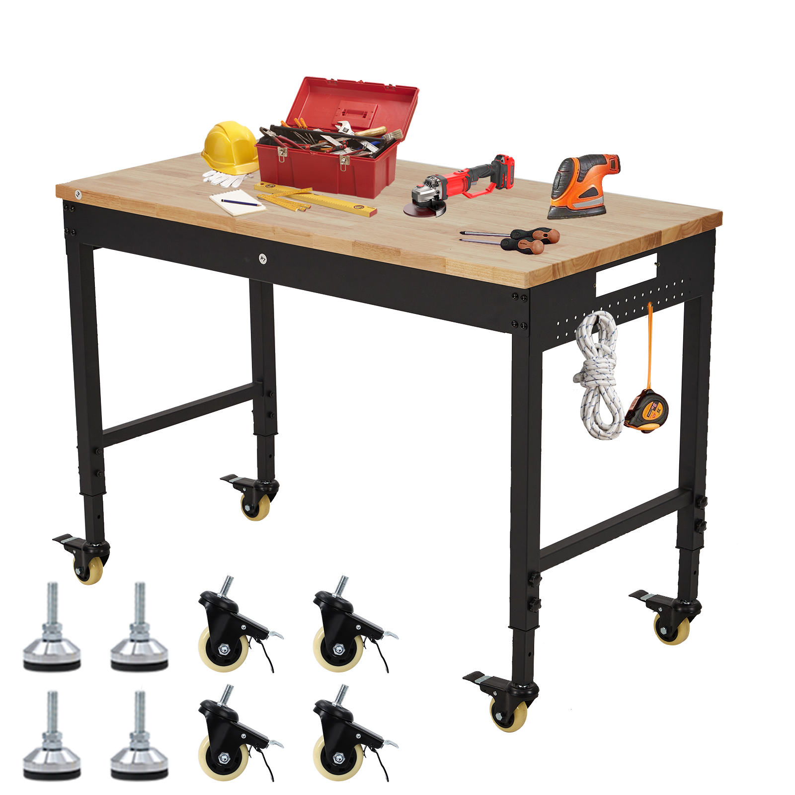 48" Heavy Duty 2000 lb Adjustable Workbench with Outlets and Wheels for Garage