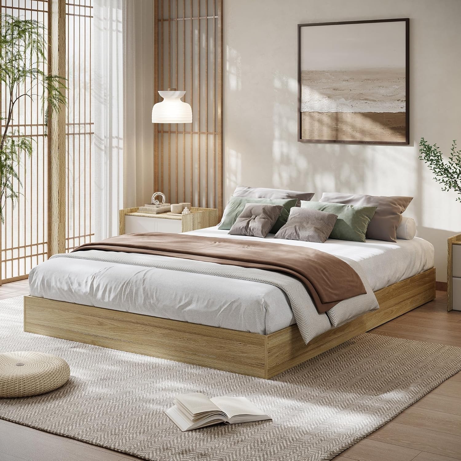 Floor Standing Wood Platform Bed Slat Support Easy Assembly Minimalist Design