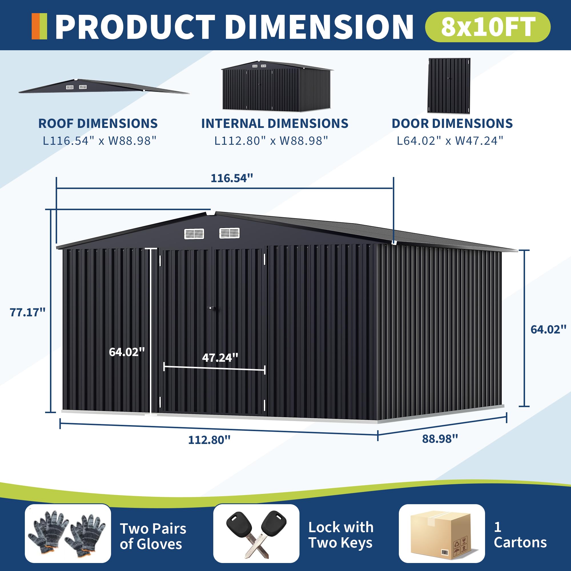 Labeled metal storage shed parts and assembly hardware