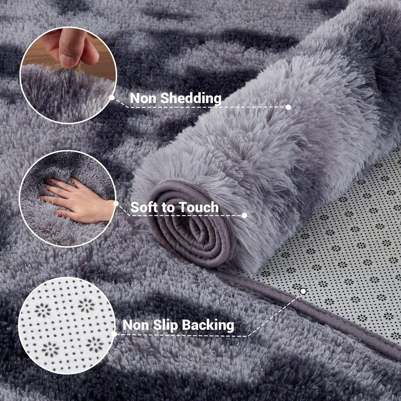 Ultra Soft Shag Area Rug, Cozy Washable Fuzzy Carpet Non-Slip Backing Home Decor