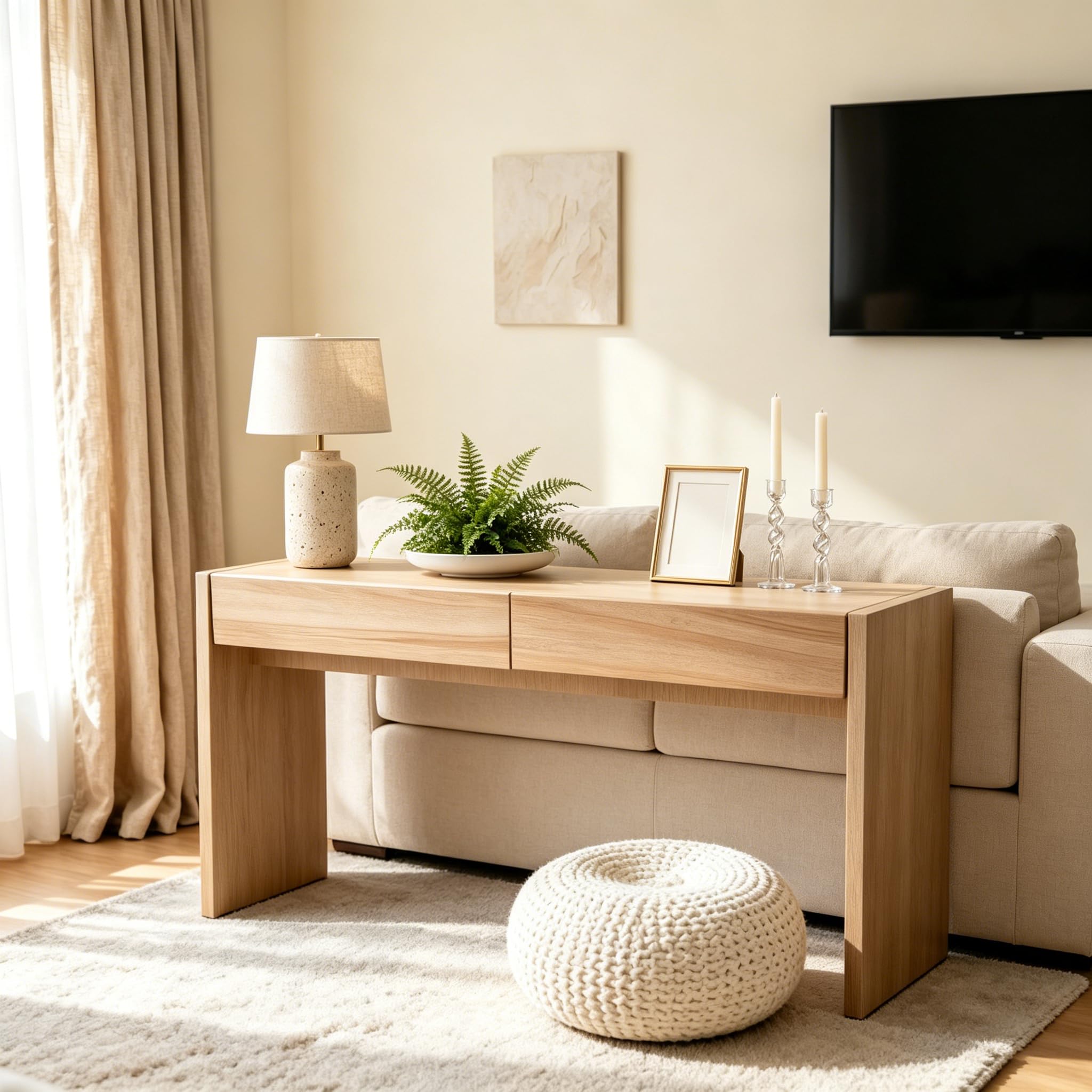 47.24×13.78×33.46″ Console Table 2 Drawers Natural Oak Entryway Sofa Table Hall