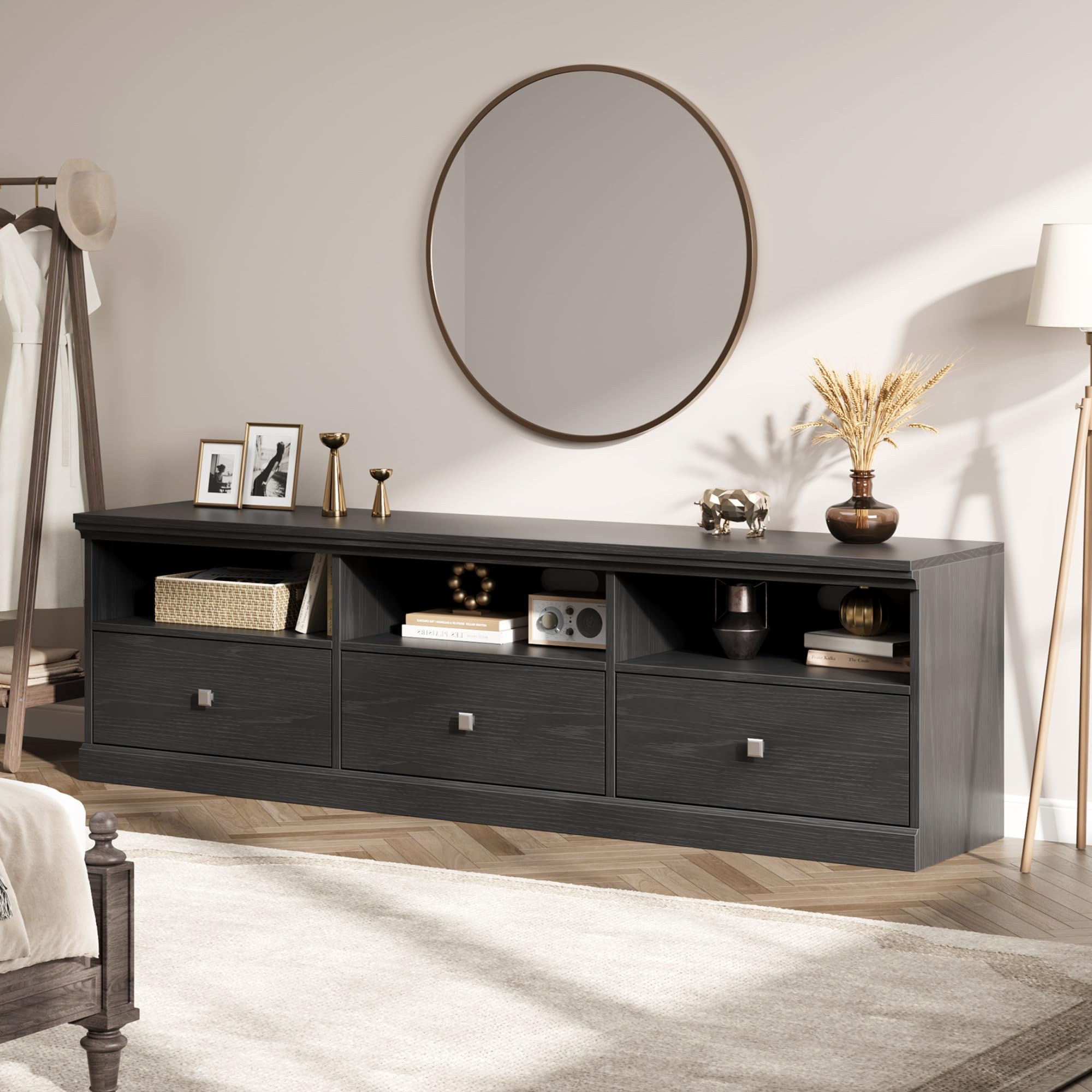 70" TV Stand for TVs up to 80" Wood Entertainment Center Media Console Cabinet
