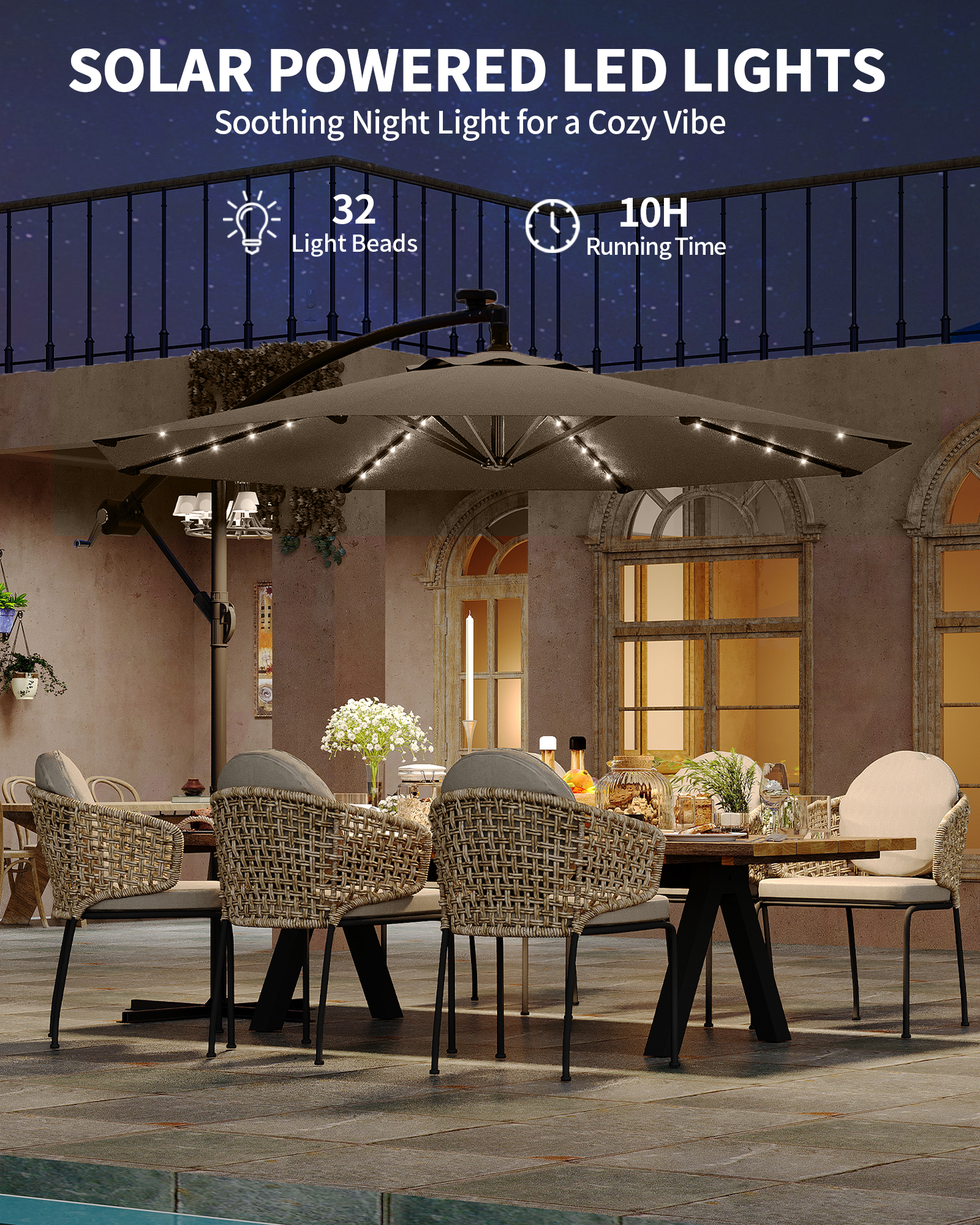 10 FT Solar Powered LED Patio Umbrella Outdoor Cantilever Umbrella for  Garden | eBay