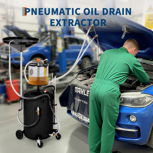20 Gallon Oil Drain Tank Adjustable 38&ndash;63", Mobile Waste Oil Drainer w/ Tool Box