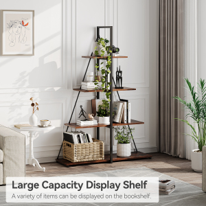 4-Tier A-Shaped Wooden Storage Bookshelves Bookcase Ladder Shelf for Home Office