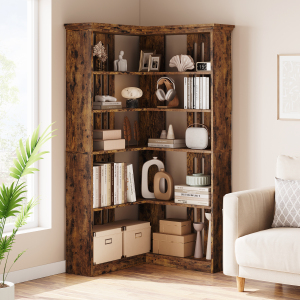 Half Back Panel Industrial Wooden Corner Bookshelf Bookcase 