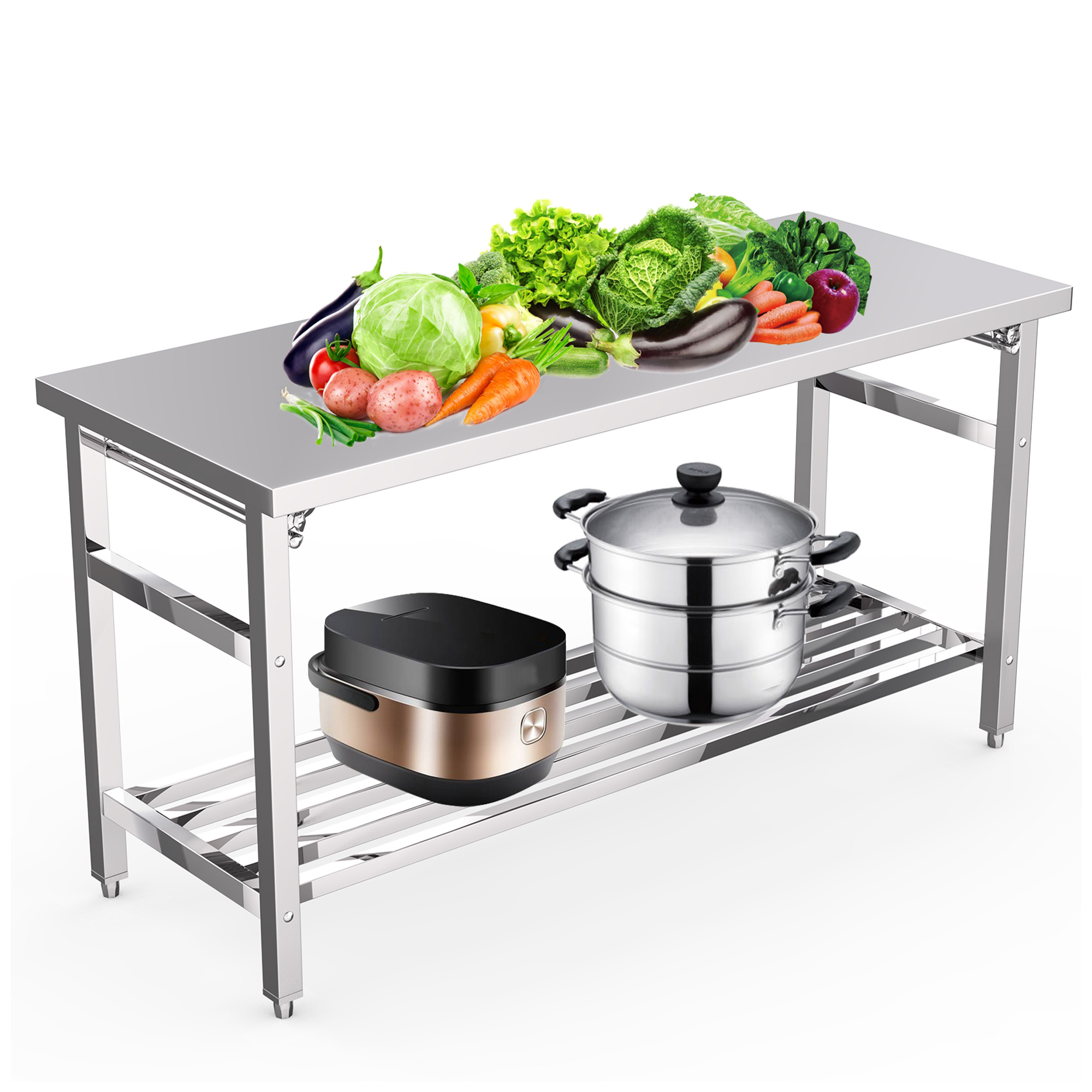 NSF Heavy-Duty Stainless Steel Folding Prep Table, Commercial Kitchen Work Table