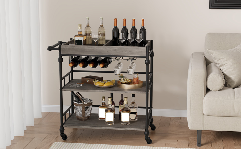 GARVEE 3-Tier Rolling Serving Cart in a living room setting