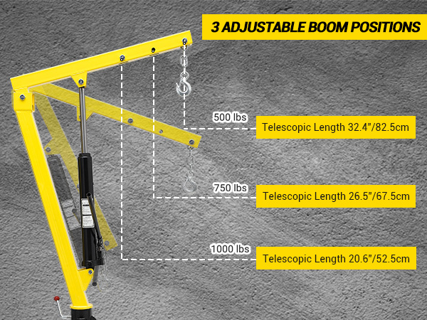 Adjustable boom positions with 500 750 1000 lbs capacity