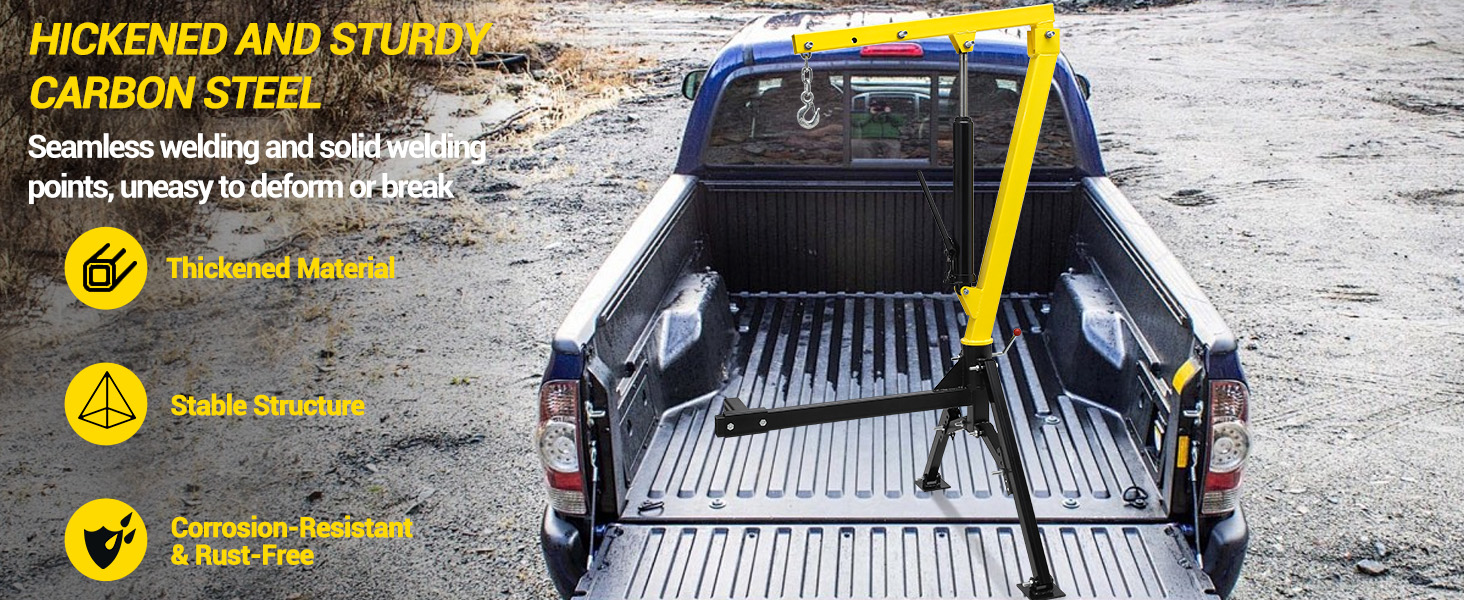 Garvee Yellow Hydraulic Pickup Truck Crane Hitch Mounted 1000 Lbs Capacity 360° Swivel Adjustable Load