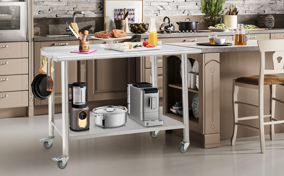 Mesa de trabajo GARVEE de acero inoxidable con estantes