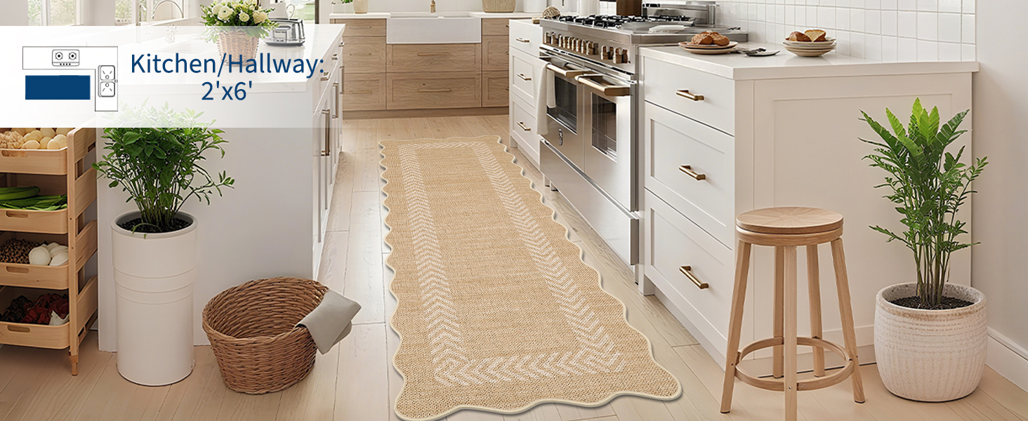 2'x6' GARVEE Easy-Jute Runner Rug perfectly placed in a modern kitchen hallway