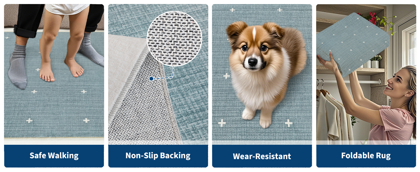 Features: safe walking, non-slip backing, wear-resistance, and foldable ease