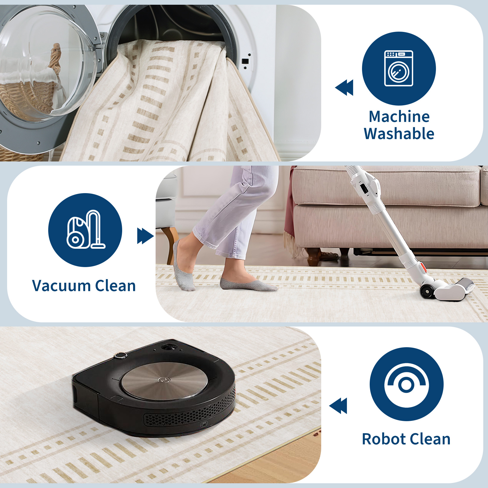 Garvee beige border rug machine washable vacuum clean and robot clean friendly