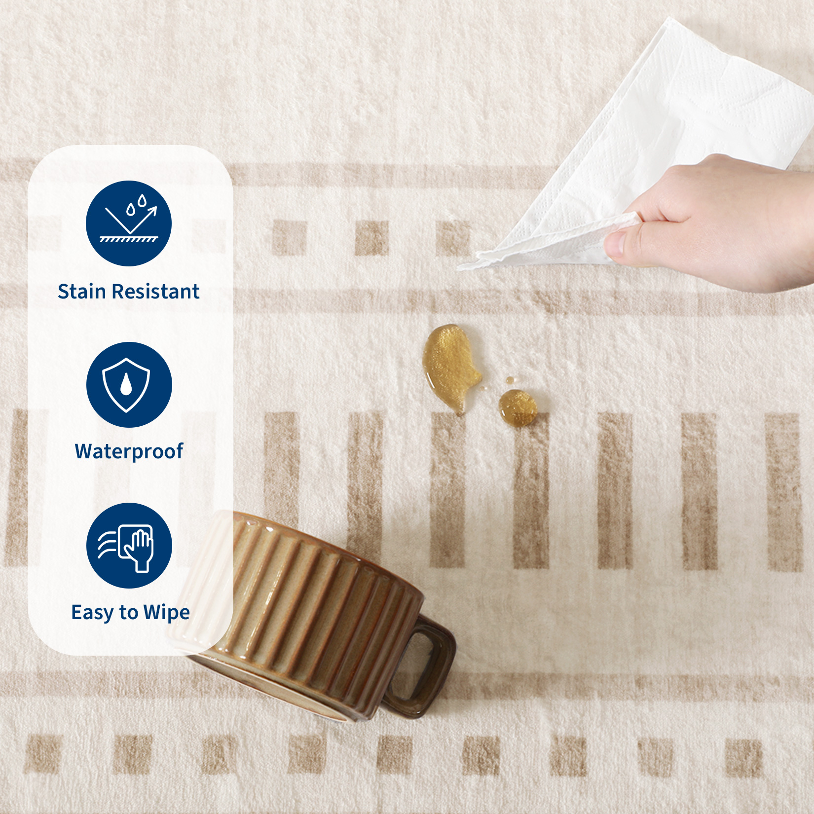 Beige border rug stain resistant waterproof easy wipe surface