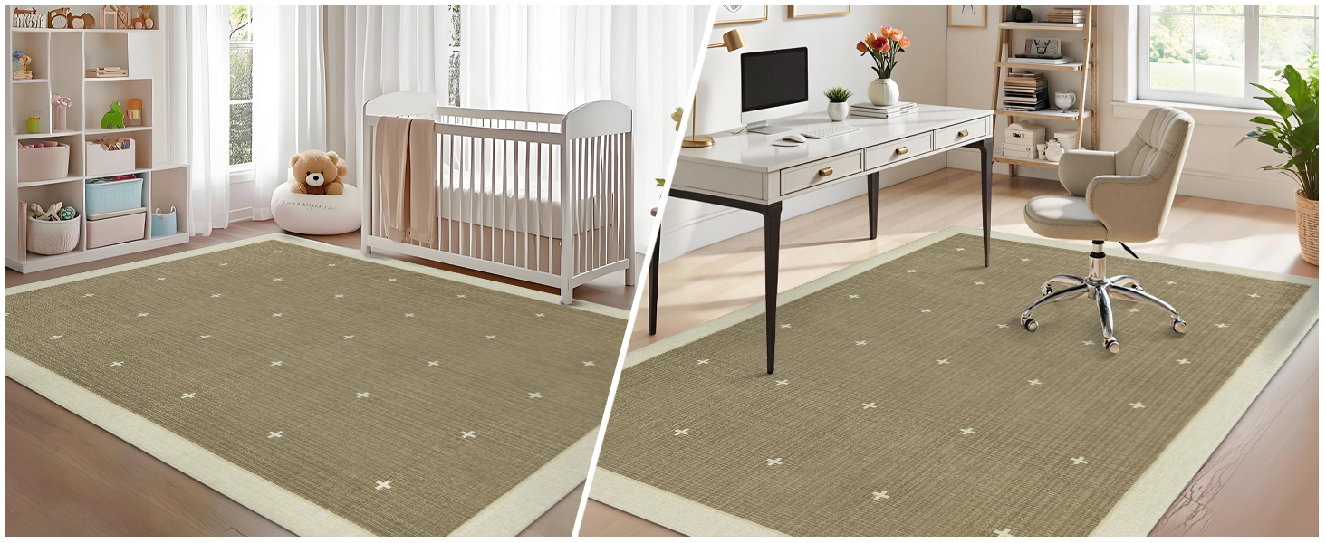 Garvee celestial runner rug styled in office, hallway, and living room