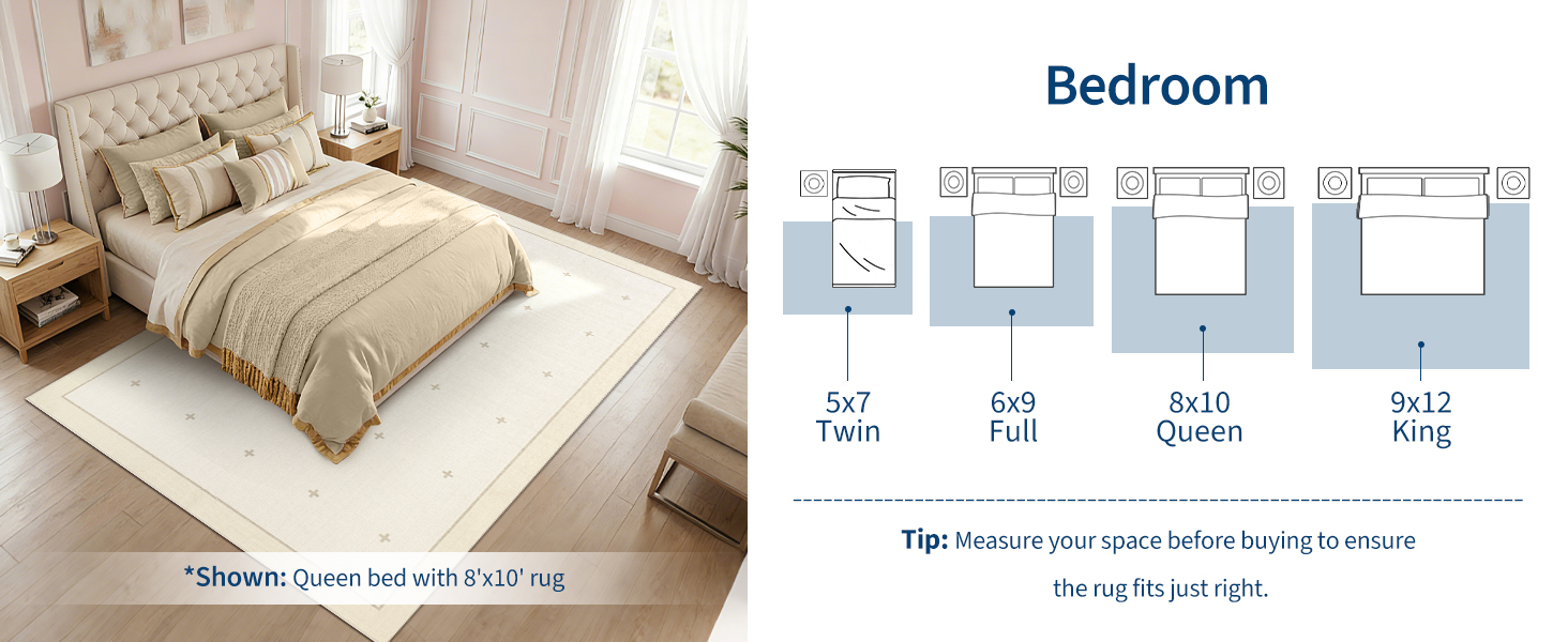 Garvee Rug Size Guide for Bedroom - 5x7 6x9 8x10 9x12 Comparison