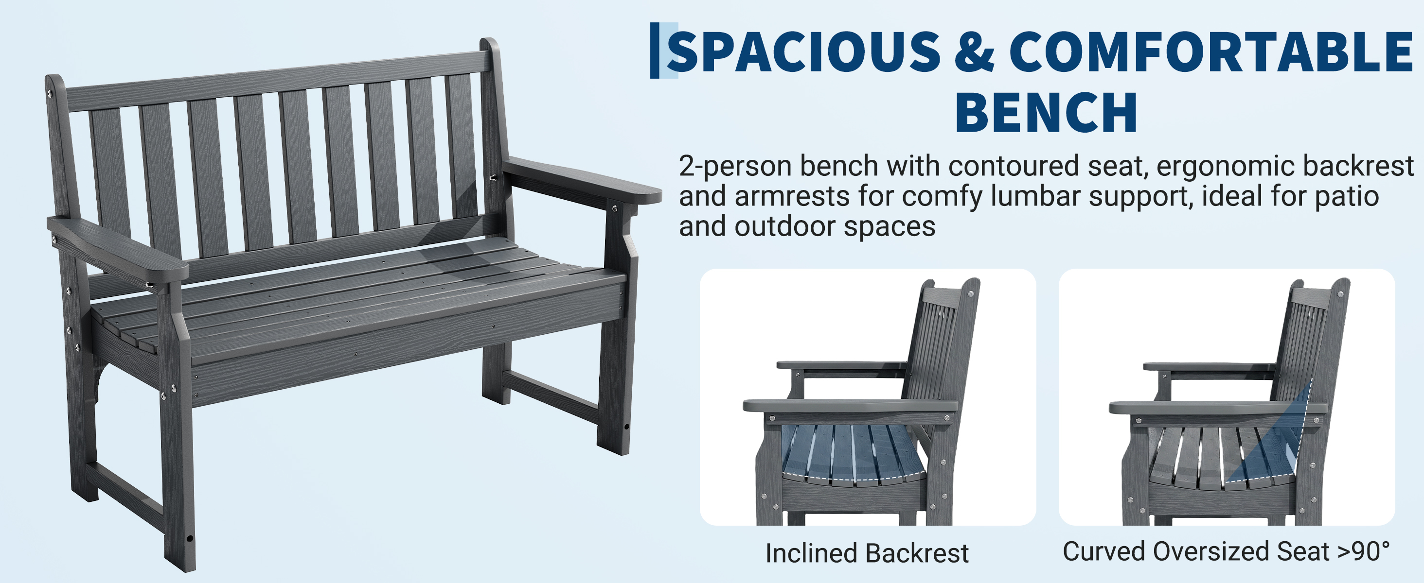 2-person patio bench with ergonomic backrest and supportive armrests for comfortable seating