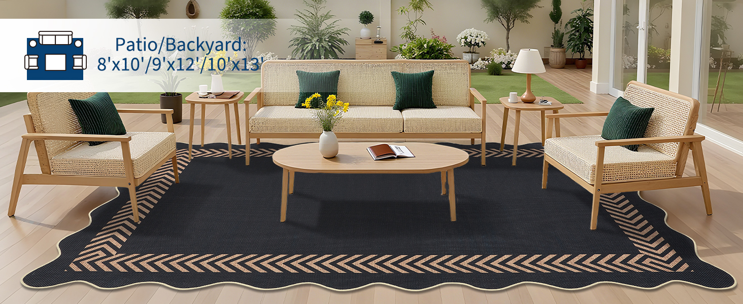 Patio and backyard setting with GARVEE indoor outdoor rug in easy-jute style design