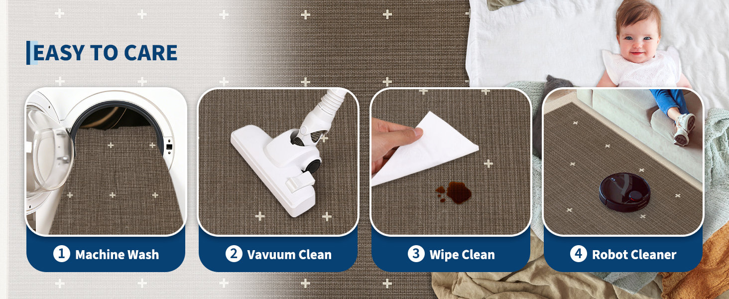 Cleaning methods: Machine wash, vacuum, wipe clean, and robot vacuum compatible