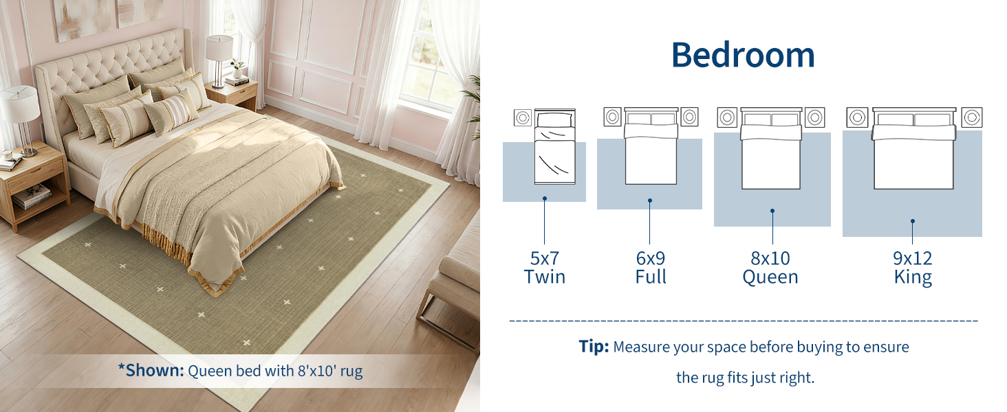Bedroom rug size guide: 5x7 to 9x12