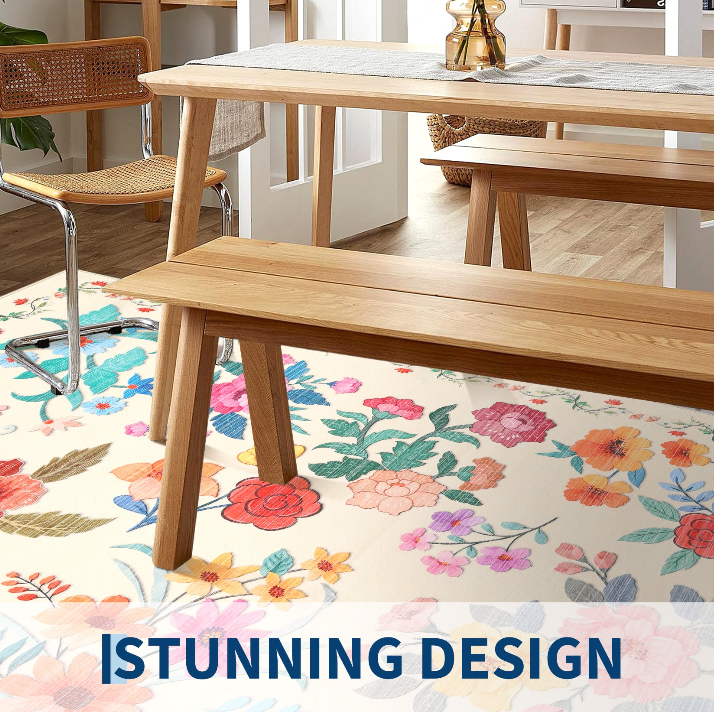 Colorful floral rug design adding a stunning statement to a living space