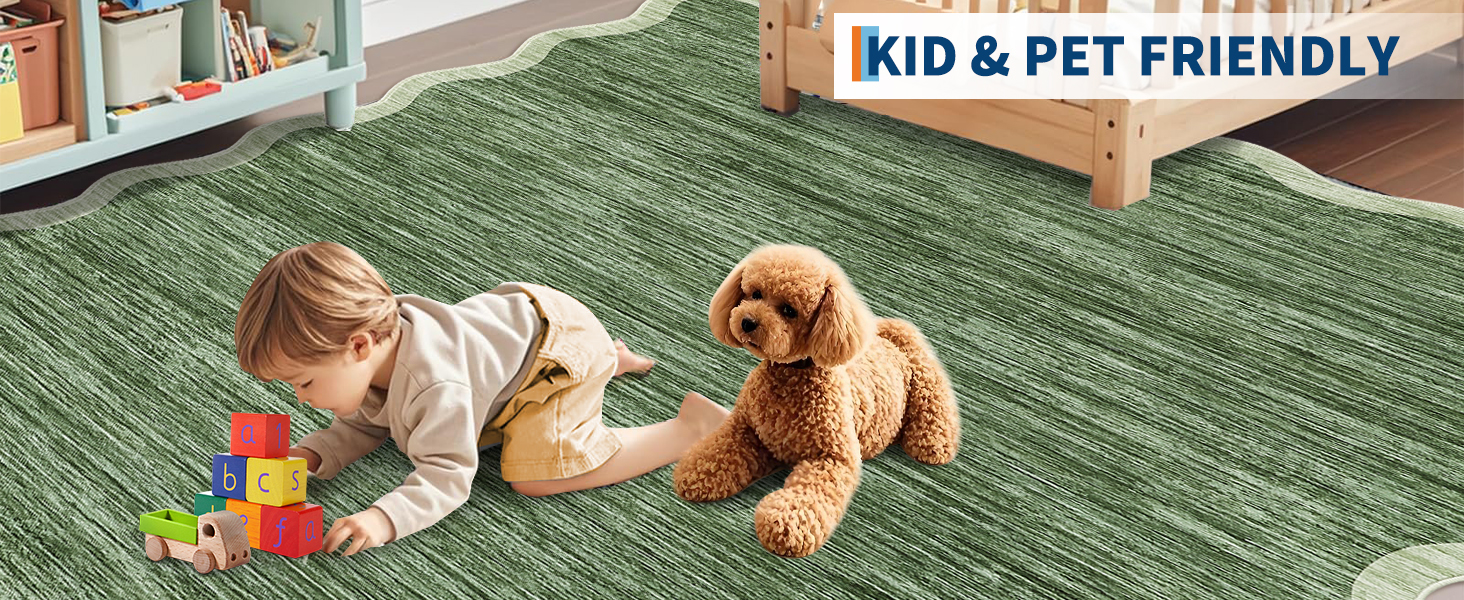 Kid and pet playing safely on the soft, plush, and non-toxic surface of the Garvee velvet rug